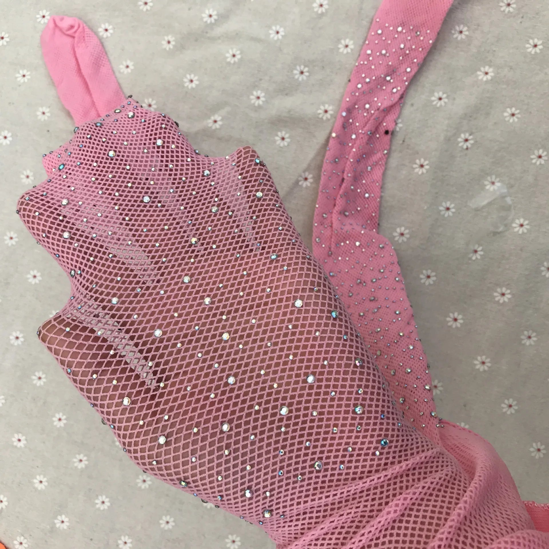 Summer Fishnet Diamond Pantyhose Women Sexy Fashion Shiny Net Tights Female Slim Rhinestone Mesh Nylon Stockings Tights Pink One Size