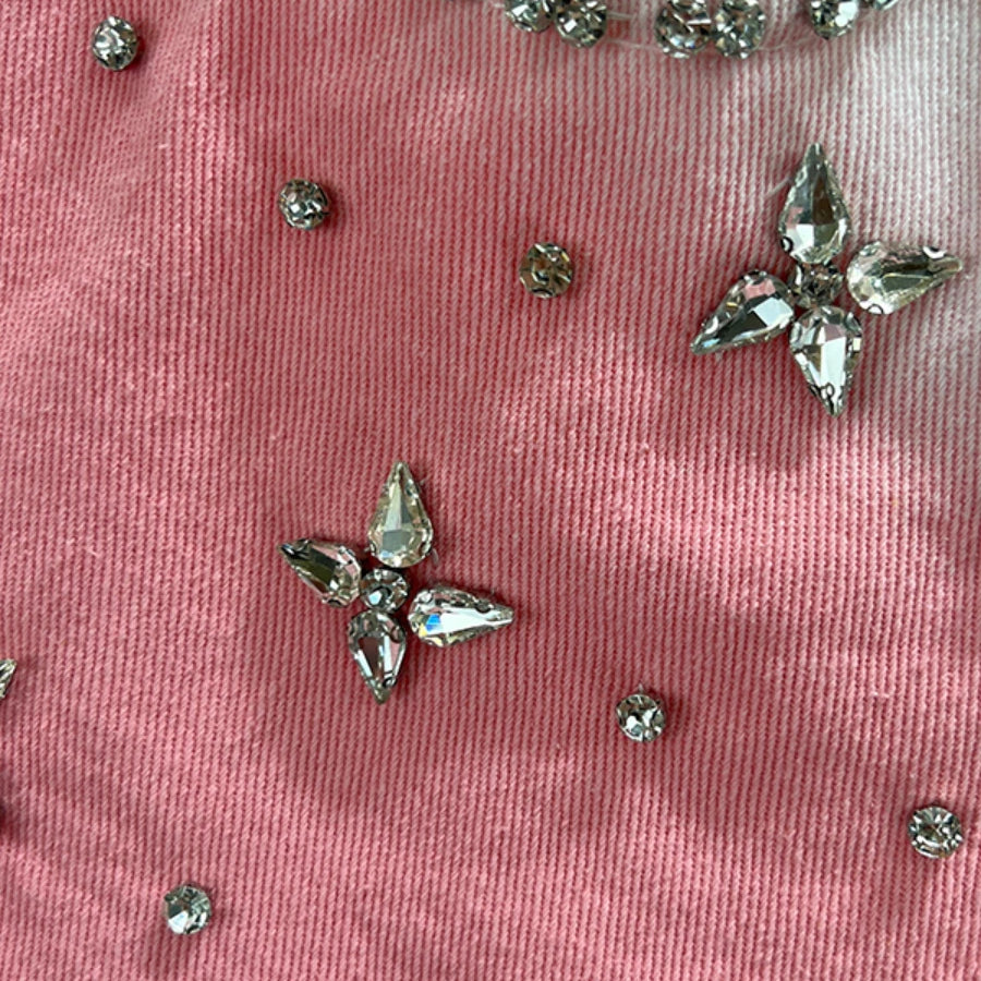 Sweet Gradient Color Exquisite Rhinestone Denim Shorts Women Summer High Waist Slimming Wide Leg Shorts Jeans Hot Pants