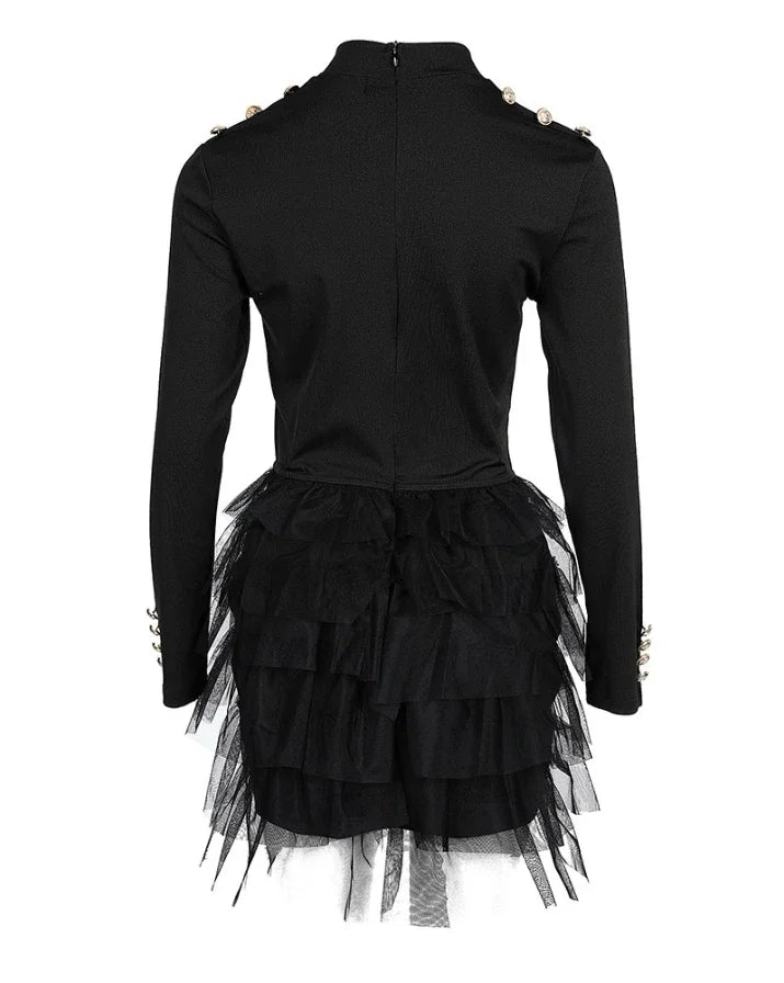 Mini Dress for Women 2023 Fashion Layered Ruffles Mesh Long Sleeve Sexy Party Skinny Dress Elegant Casual Female's Skirt Winter