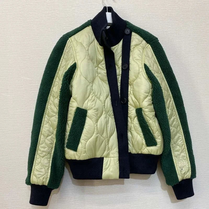 Women's Color-Block Padded Jacket Quilted Coat Cozy Winter Outwear green