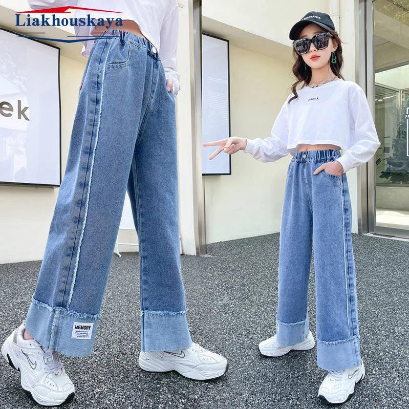 Girls Hole Sale Hanger Jeans Pants Kids Denim Trousers Casual Clothes For Teenagers Girl Spring Winter Trendy Children Clothes White label Pants