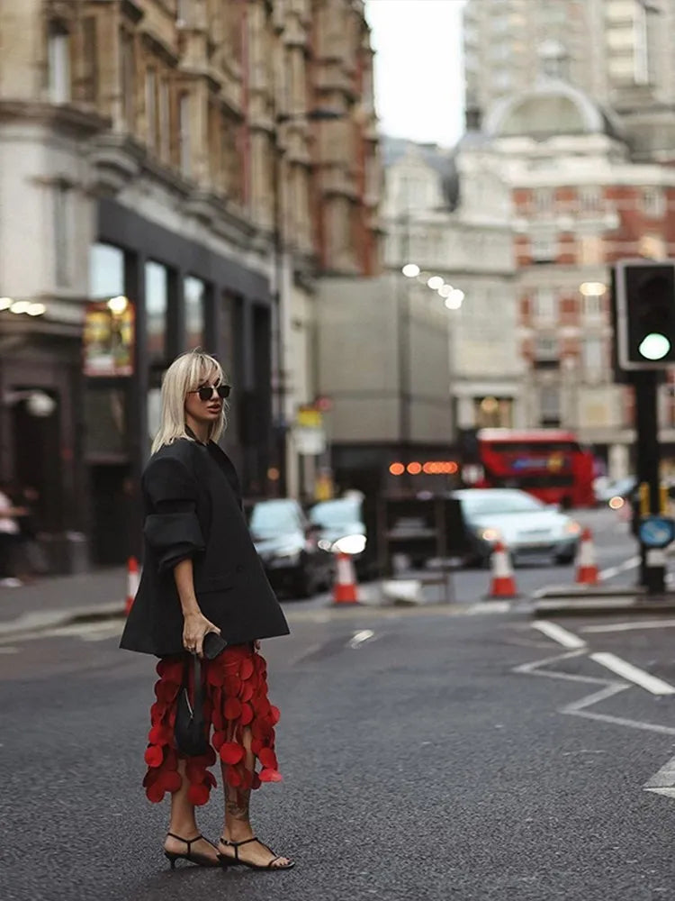 TWOTWINSTYLE Solid Minimalist Skirts For Women High Waist Patchwork Dot A Line Skirt  Elegant Temperament Skirt Female Fashion