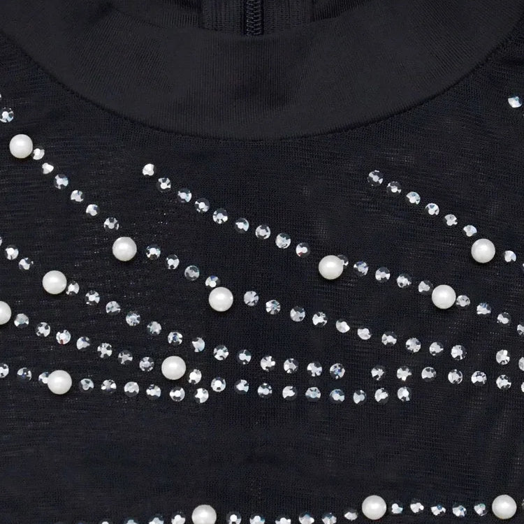 Beautiful Crystal Embellished Fringed Mini Dress Glam Womens Pearls Rhinestone Slim Short Party Dress Birthday Outfits