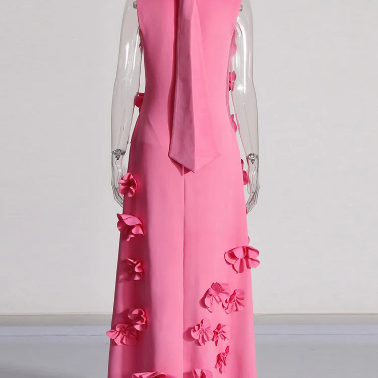 TWOTWINSTYLE Patchwork Lace Up A Line Dress For Women Stand Collar Sleeveless High Waist Spliced Appliques Slim Dresses Female