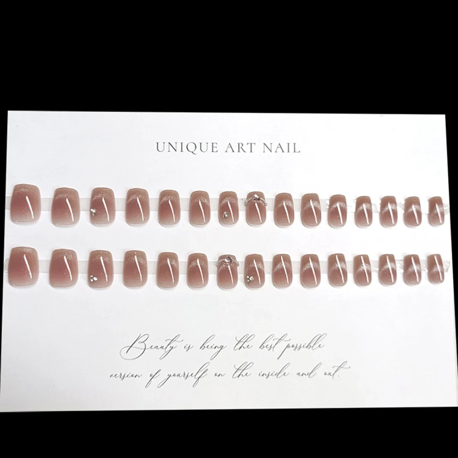 30Pcs Glossy Cat's Eyes Fake Nails Short Ballet Press On Nails Shiny Diamond Decor Sweet Girls Charm Manicure Nails Supplies