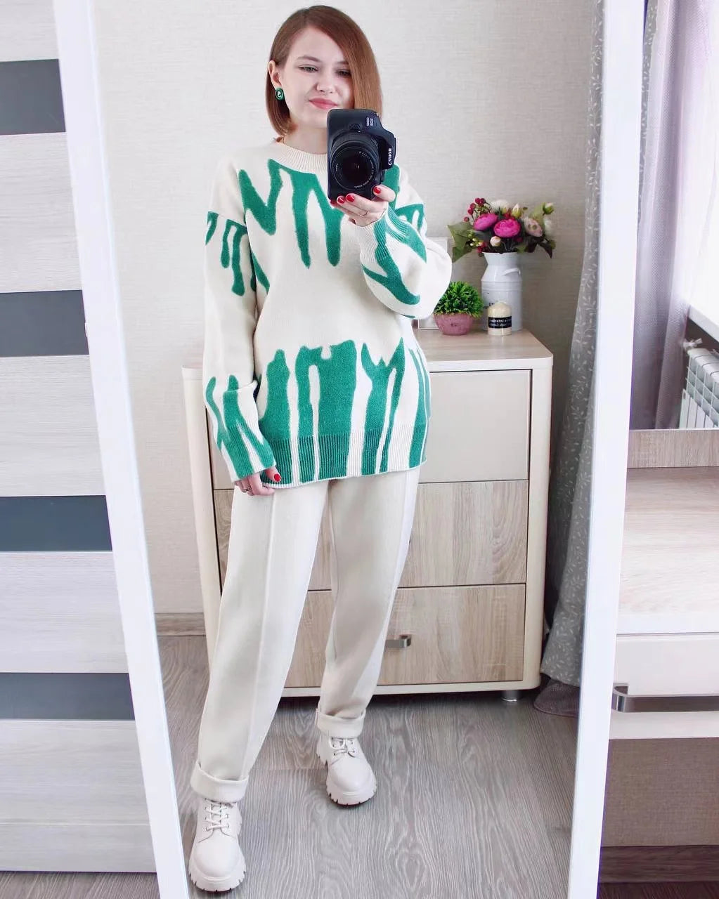 GIGOGOU Two Piece Women Autumn Winter Sweater TrackSuit OverSized Harem Pant Suits Lady Casual Warm Knitted Set