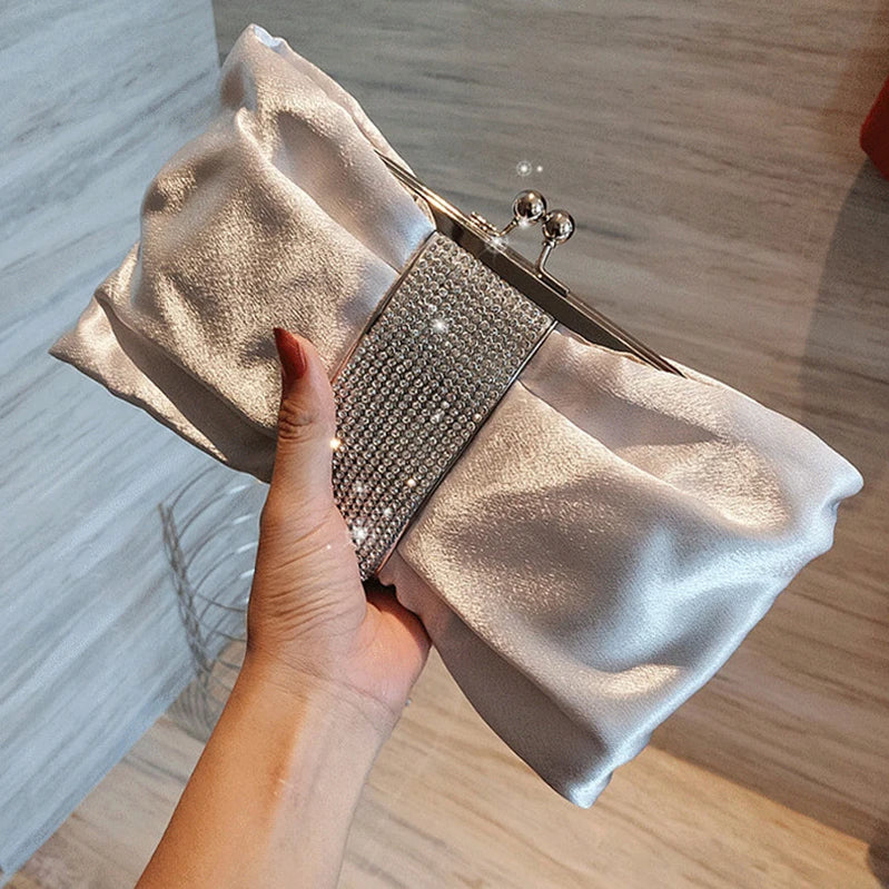 Woman Evening Bag Rhinestone Clutch Crystal Dinner Clutch Wallet Wedding Purse Party Banquet Black Butterfly Silver