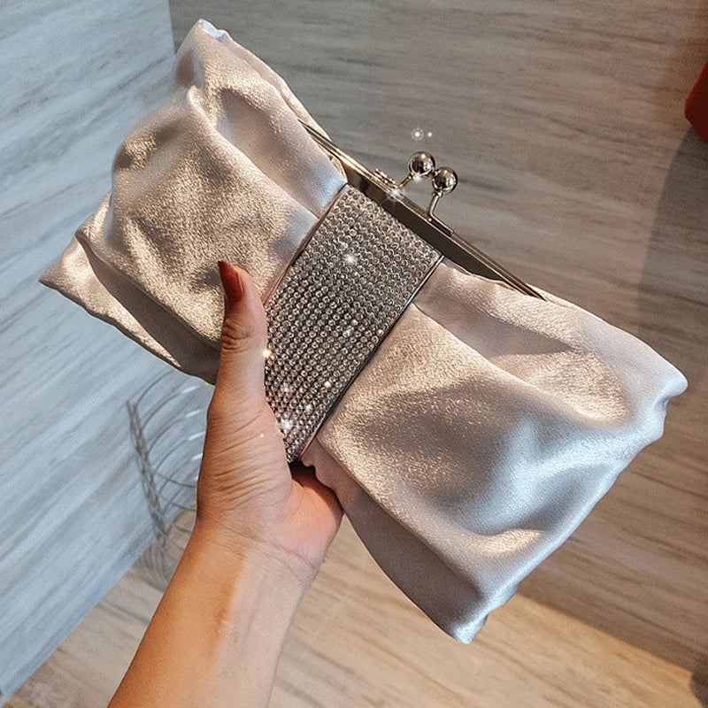 Woman Evening Bag Rhinestone Clutch Crystal Dinner Clutch Wallet Wedding Purse Party Banquet Black Butterfly Silver