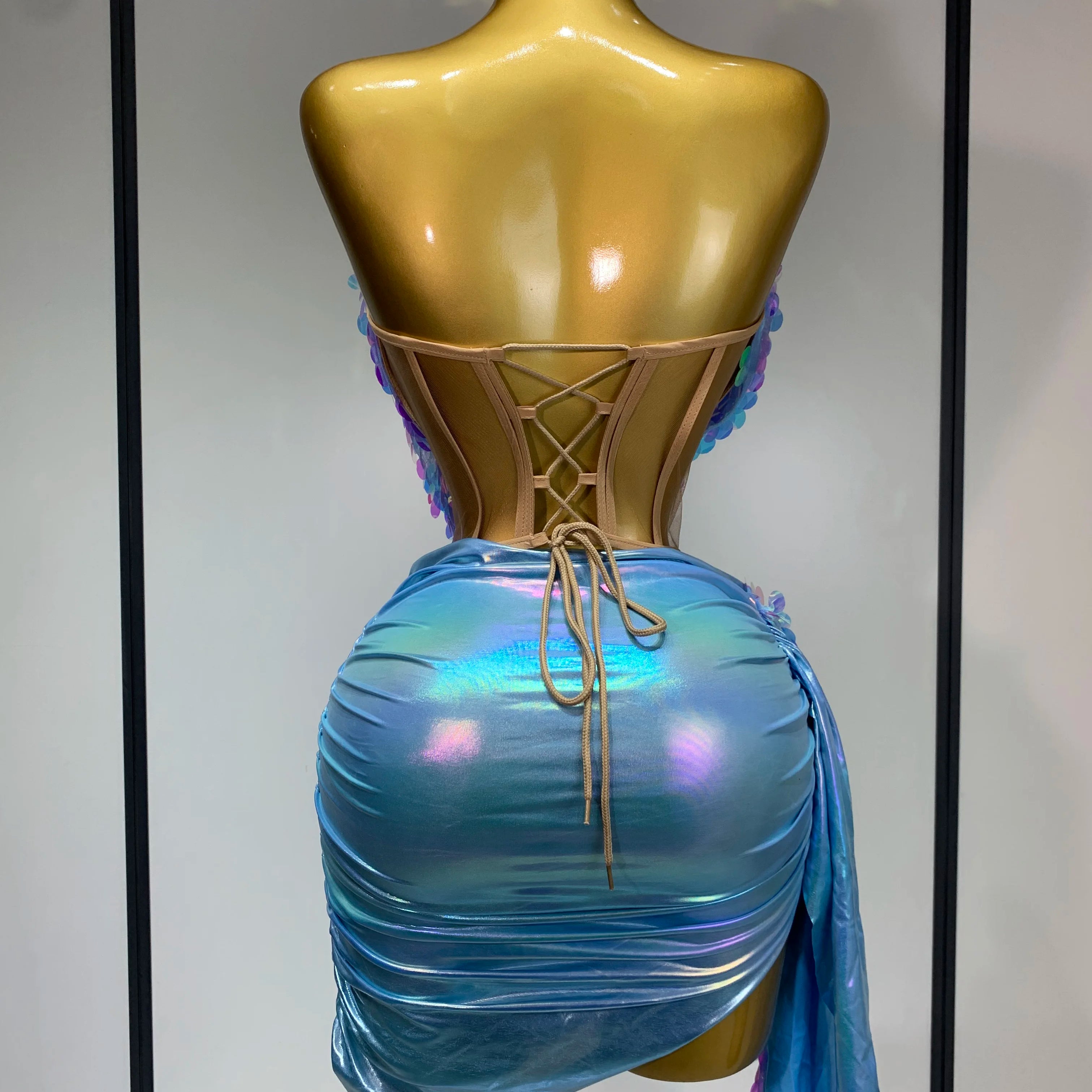 Women Sexy Singer Dancer Performan Costume Nightclub Bar Girl Sparkly Sequins Two Piece Set Evening Party Luxury Birthday Outfit