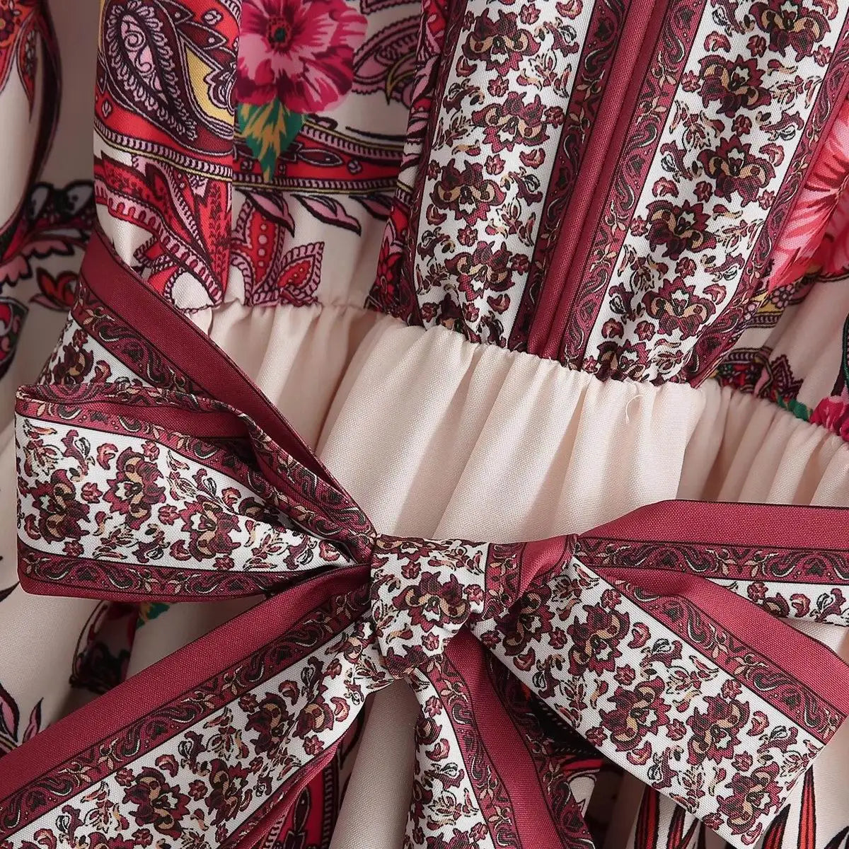 Printed Mini Dress Women Spring Clothing Full Sleeve Belt Vestidos Modern Girl Casual Wears