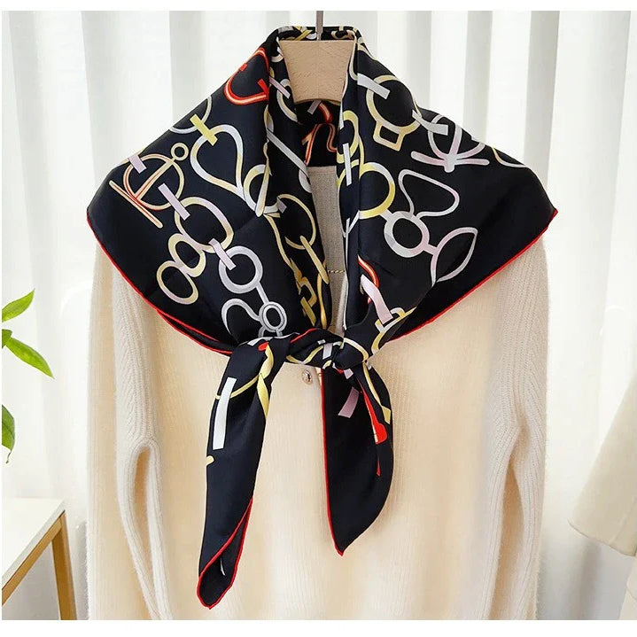 90 Silk Scarf Wraps 100% Silk Neckerchief Shawl Womens Fashion Bandana Scarf Foulard Black