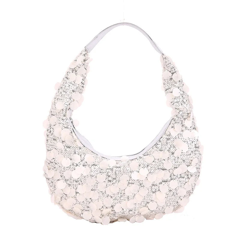 Luxury Sequin Women Bags Designer Sequins Hand Bag Evening Bags Clutch Female Travel Holiday Shoulder Bag Handbag WHITE