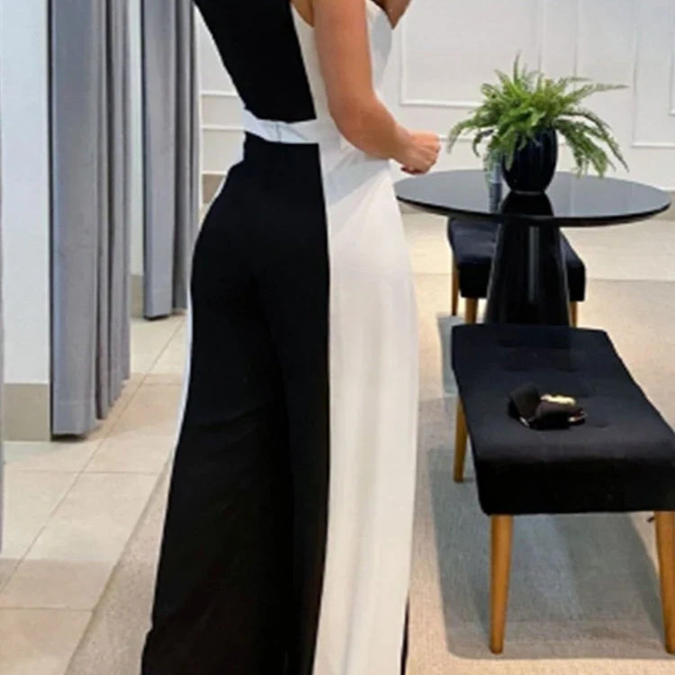 2023 Set of One Fashion Pieces for Women Outfits Geometric Print Wide Leg Jumpsuit Without Belt Casual Ropa Mujer Free Shipping