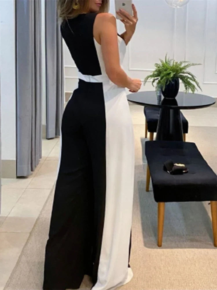 2023 Set of One Fashion Pieces for Women Outfits Geometric Print Wide Leg Jumpsuit Without Belt Casual Ropa Mujer Free Shipping