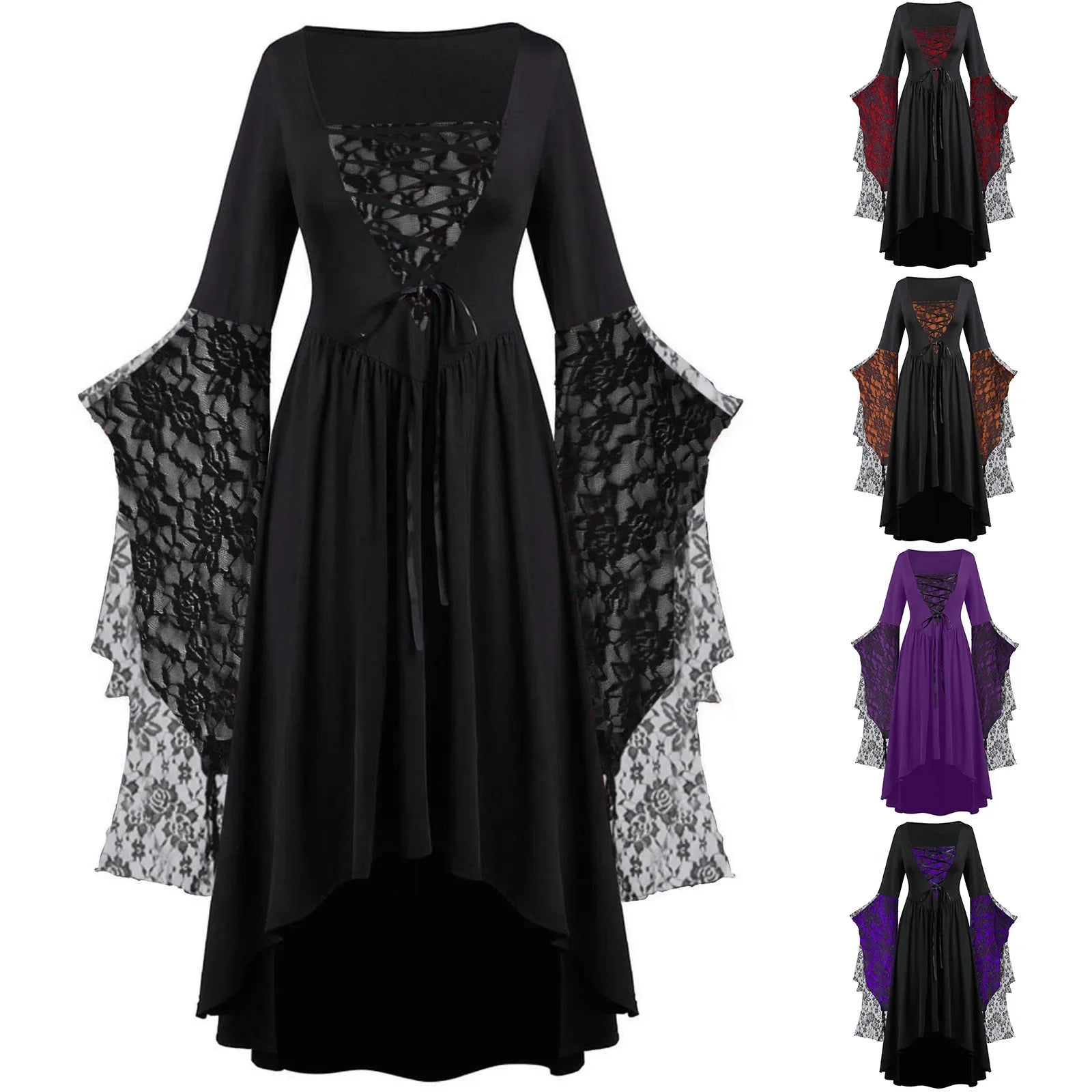 Dress Trumpet Sleeve Long Dress Plus Size Vintage Witch Vampire Dress Dresses Up Carnival Party Gothic Halloween Dresses Women