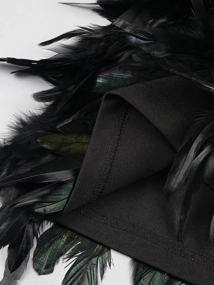 VC Women'S Luxury Party Dress Black Feather Design Strapless Prom Short Formal Occasions Dance Dress Summer New