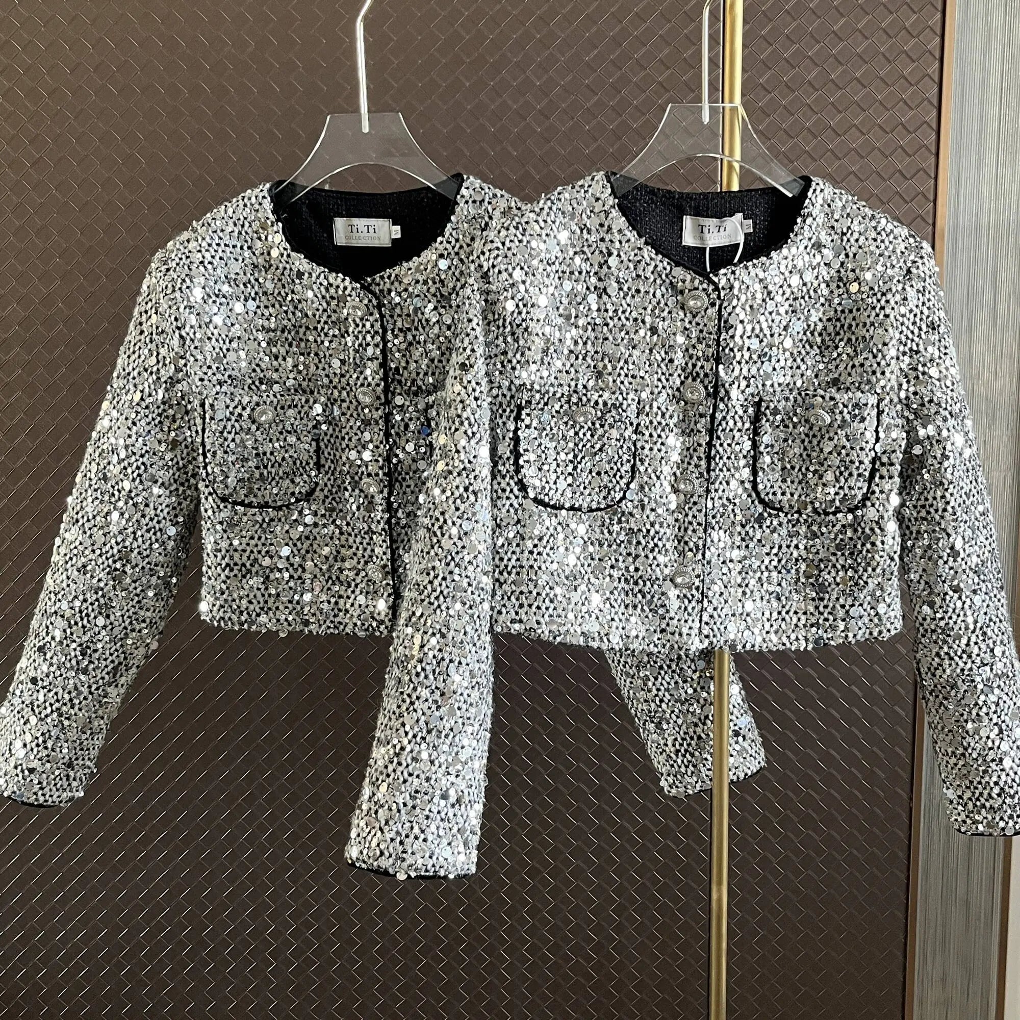 Korean Fashion Sequin Coat Women Long Sleeve Single Breasted Loose Outwears Jacket Autumn Winter New Clothes Picture Color