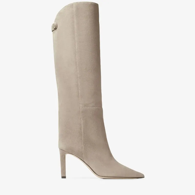 Frauen neue dünne High Heel Knie Long Boots Mode mit mittlerer Länge Frauenstiefel Herbst und Winter Mode Frauenstiefel