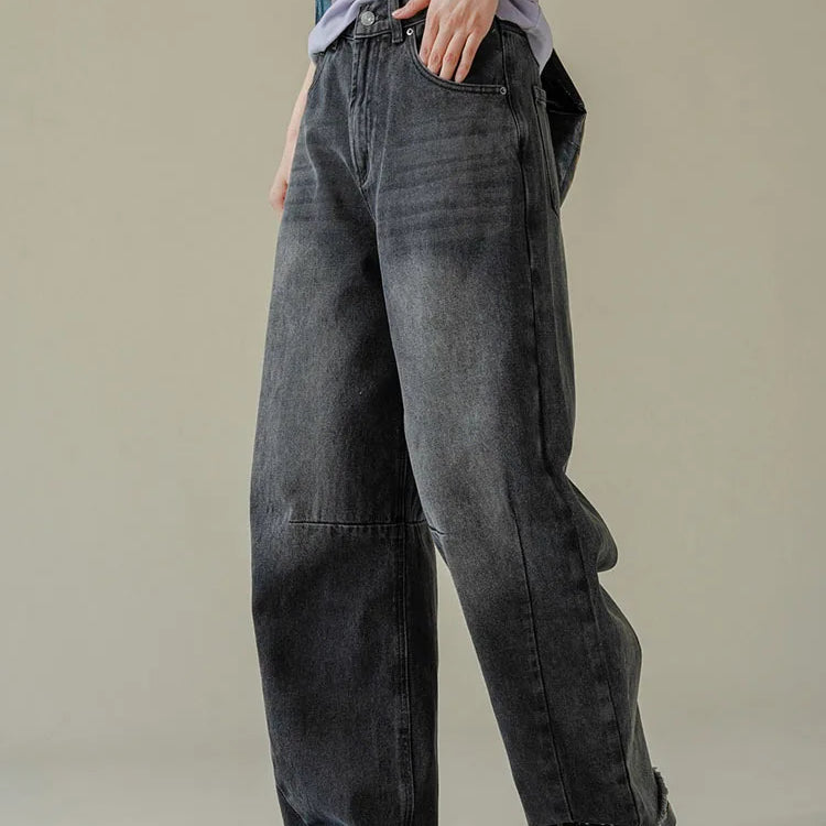 [LANMREM] Vintage Washed Jeans For Women High Waist Straight Wide Leg Denim Pants Streetwear Trousers Spring New 26D8252