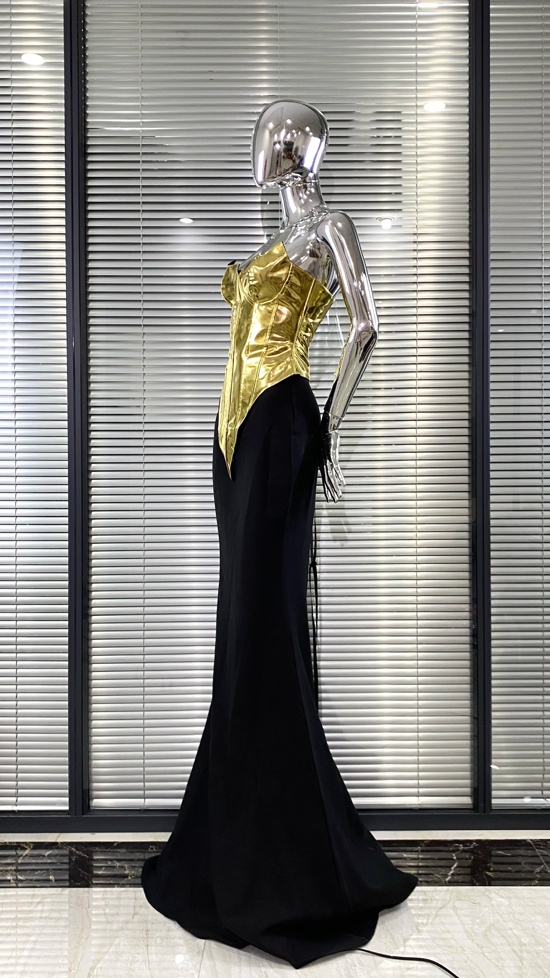 High Quality Women Sexy Gold Laced-up Tops Long Maxi Skirt Set Celebrate Evening Party Nightclub Fashion Cocktail Outfit Dress