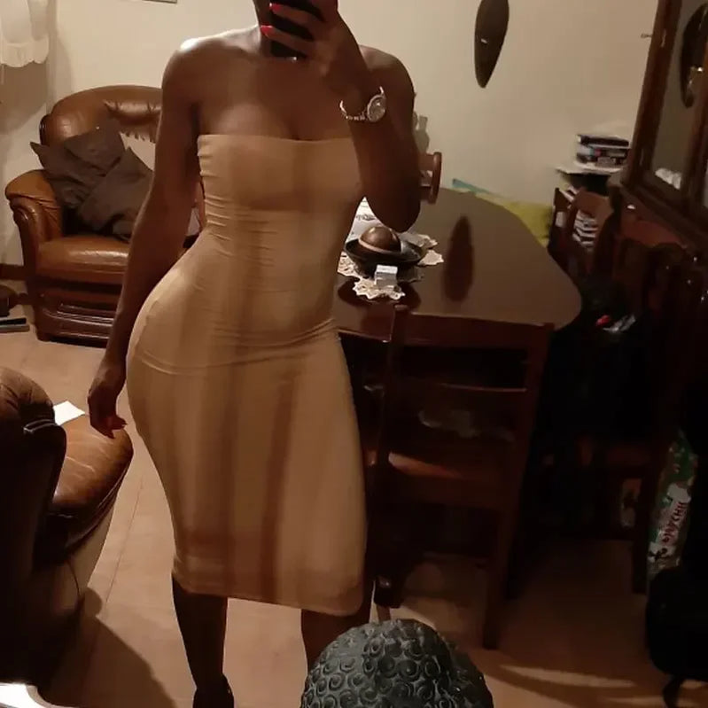 Bangniweigou Sexy Off Shoulder Tube Dress Summer Women Black White Basic Bodycon Sundress Strapless Stretchy Bandage Robe Femme Khaki