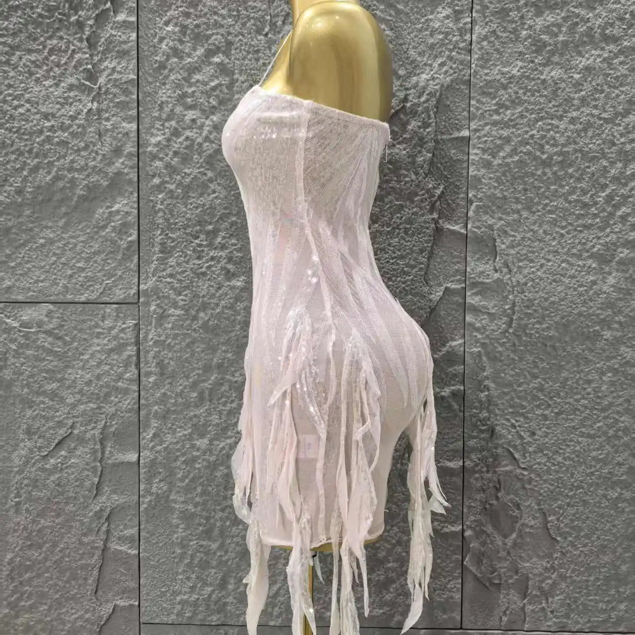 Pink Color Women Sexy Strapless Sexy Sequins Bodycon Mini Dress Nightclub Party Girls' Birthday Cocktail Outfit