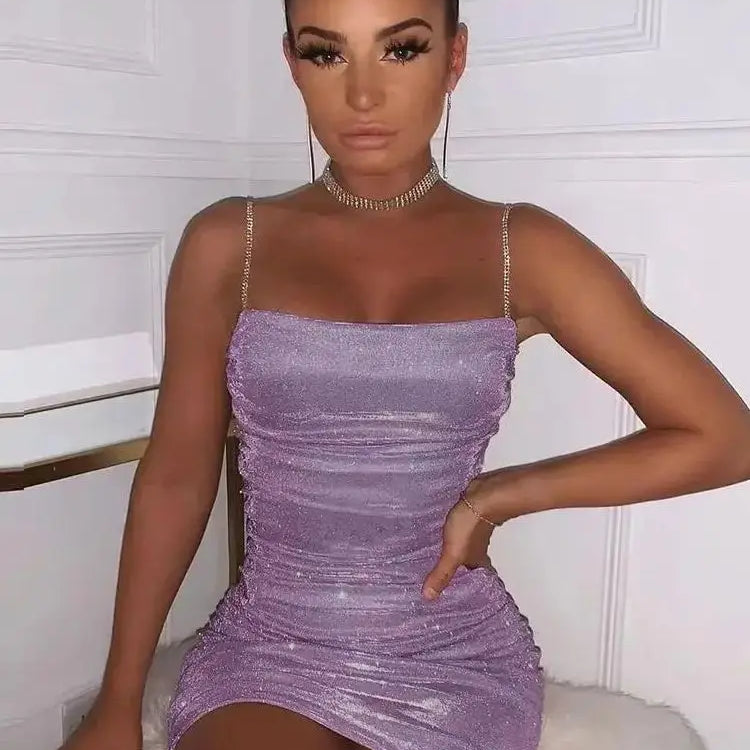 Ailigou New Women'S Sexy Sleeveless Tight Fitting Sequin Draped Mini Dress Suitable For Elegant Party Club Night Dresses