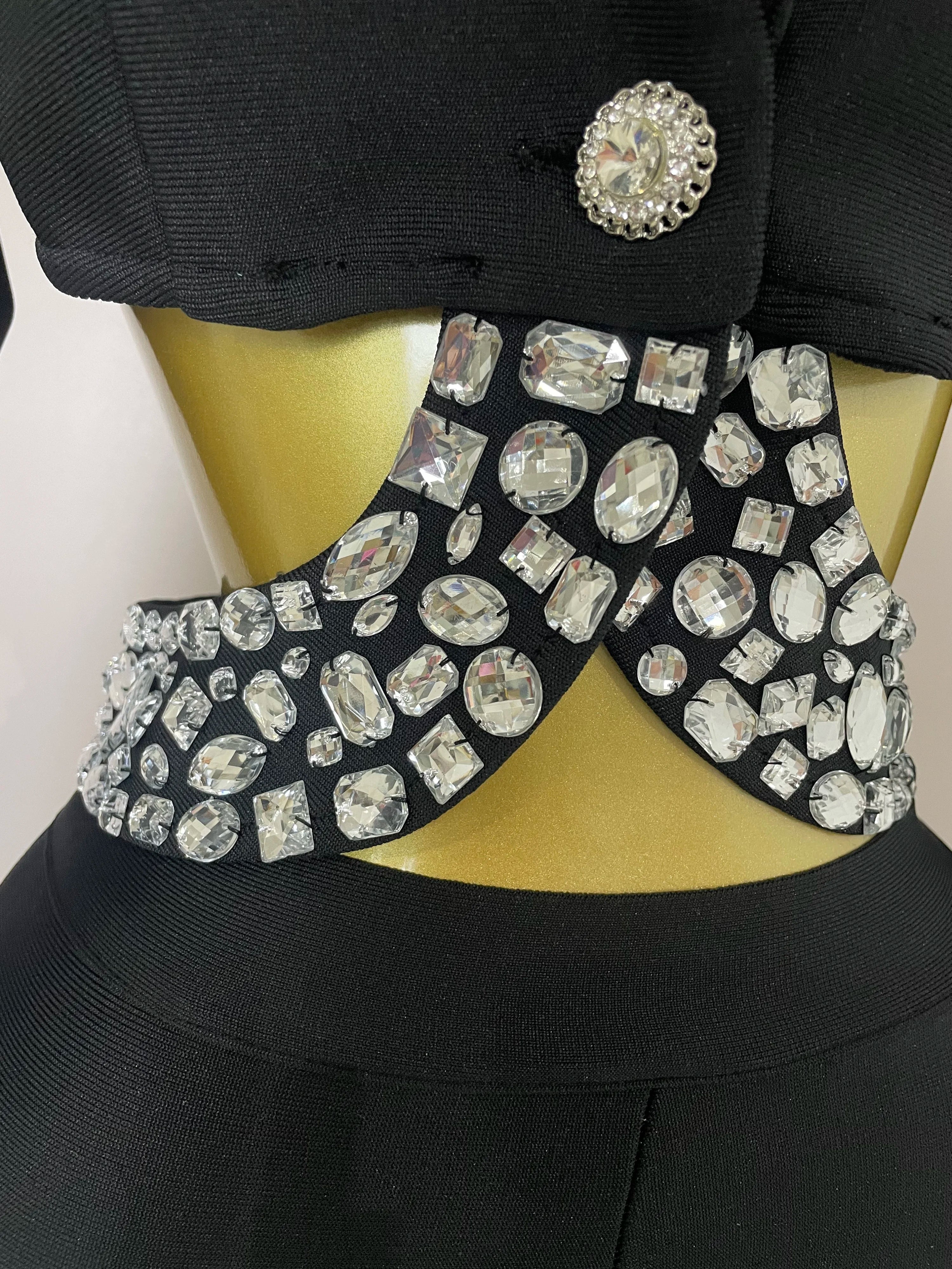 Sexy Cut Out Long Sleeve Beading Bodycon Two Pieces Pants Bandage Set Women Celebrity Designer Fashion Women Luxury Birthday Set