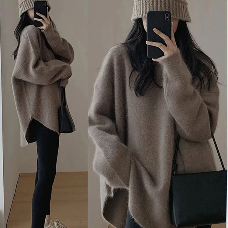 Fashion Knit Pullover for Women Sweet O-neck Fluffy Sweater Female Spring Autumn Soft Elegant Long Sleeve Ladies Knitwear