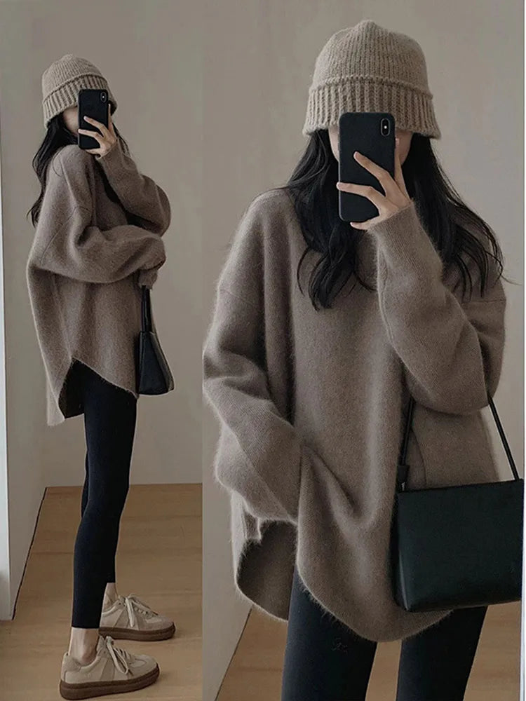 Fashion Knit Pullover for Women Sweet O-neck Fluffy Sweater Female Spring Autumn Soft Elegant Long Sleeve Ladies Knitwear