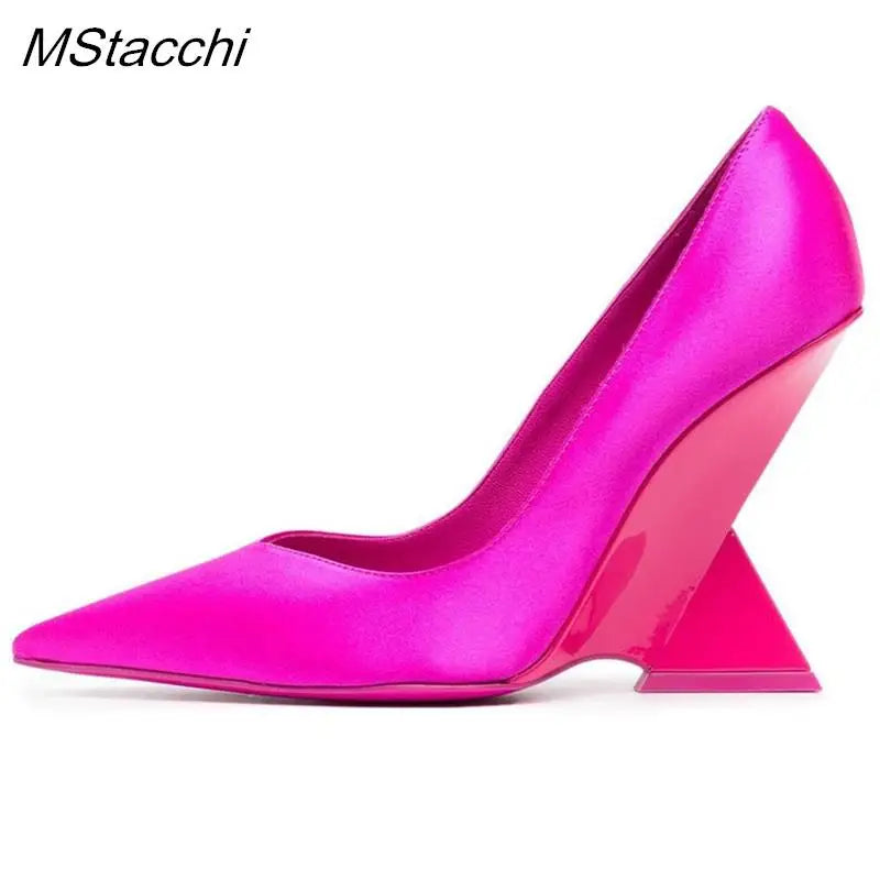 Runway Women Heels Pumps 2025 Designer Shoes Patent leather Pointed Toe Slingback Shallow Luxury Brand Strange Heel Woman Shoes