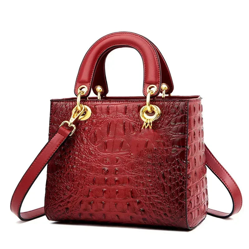 Luxury Brand Designer Leather Shoulder Bag for Women Hand Bags Crocodile Purses Ladies Messenger Handbag Totes Burgundy