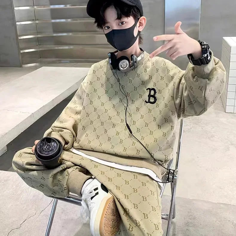 Children Loungewear Suits for Boys Round Neck Sweater and Pants 2Pcs Outfit Sets Junior Kids Letter Sports Clothes Tracksuit