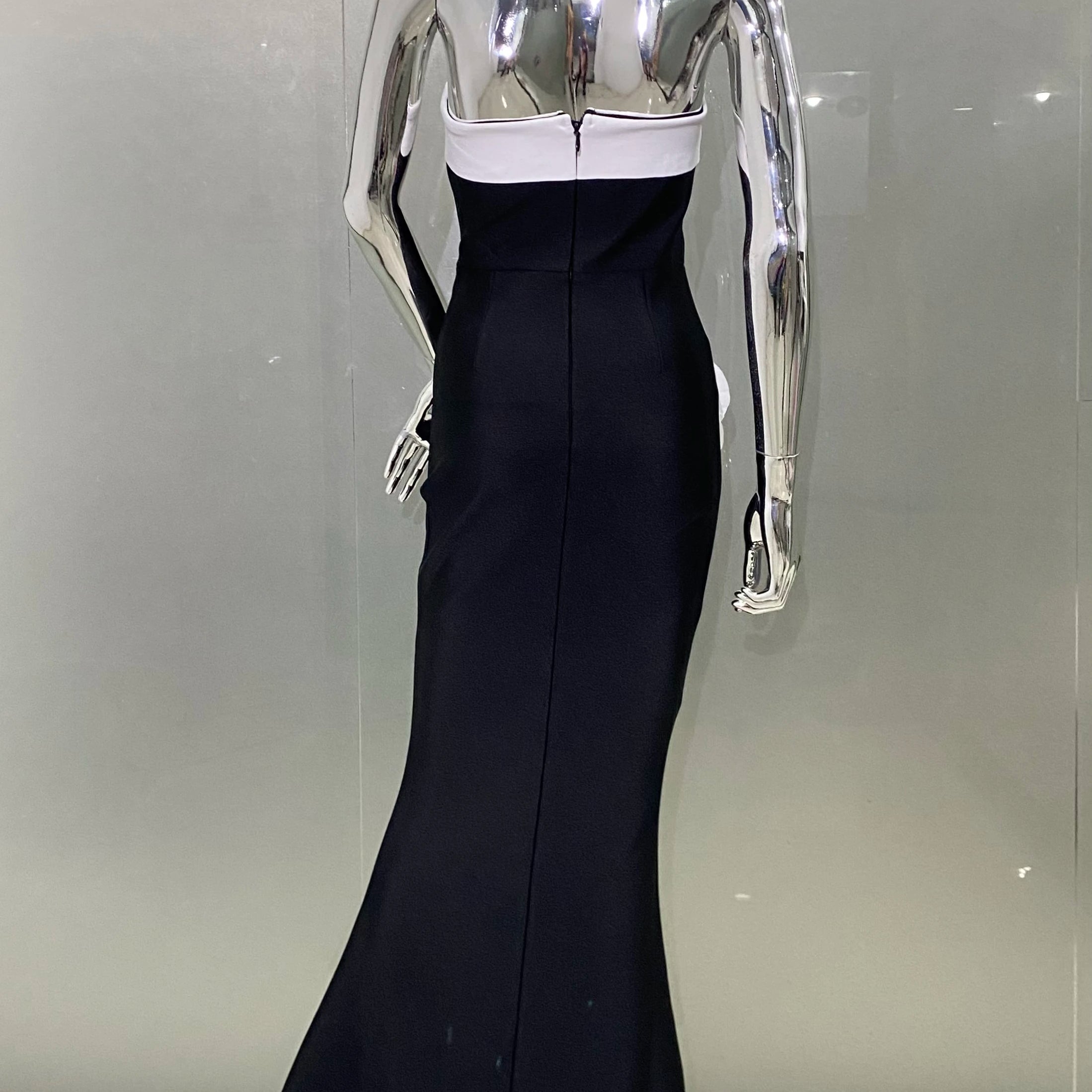 New Arrival Women Sexy Strapless Bodycon Long Bandage Dress White Florals Elegant Evening Party Celebrate Birthday Dress