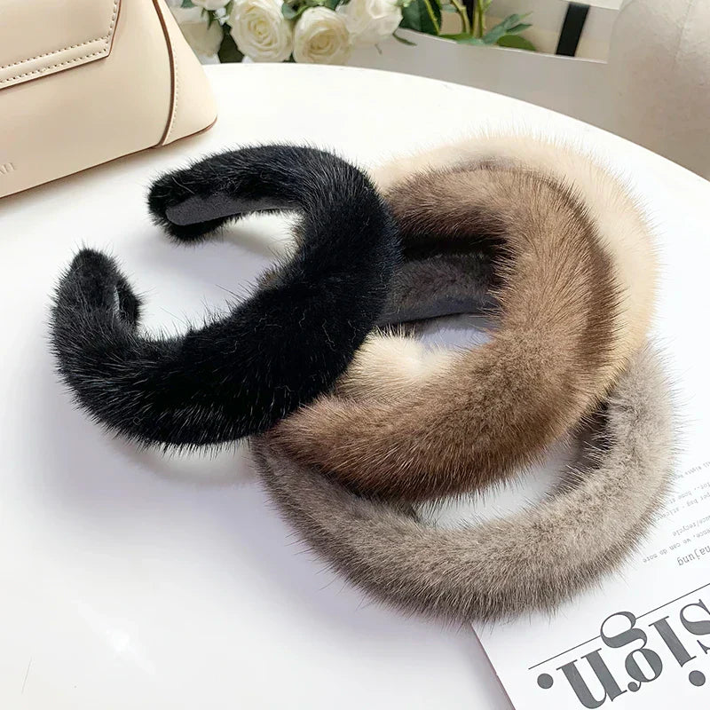 Hot Sale Women Luxury winter 100% Real Mink Fur Headbands High Quality Real Fur Hair Band Lady Fashion Hair Hoop Furry Gift
