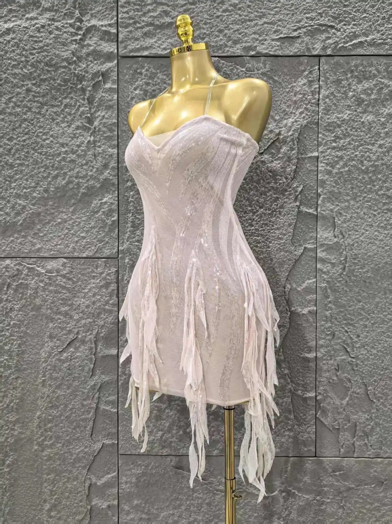 Pink Color Women Sexy Strapless Sexy Sequins Bodycon Mini Dress Nightclub Party Girls' Birthday Cocktail Outfit