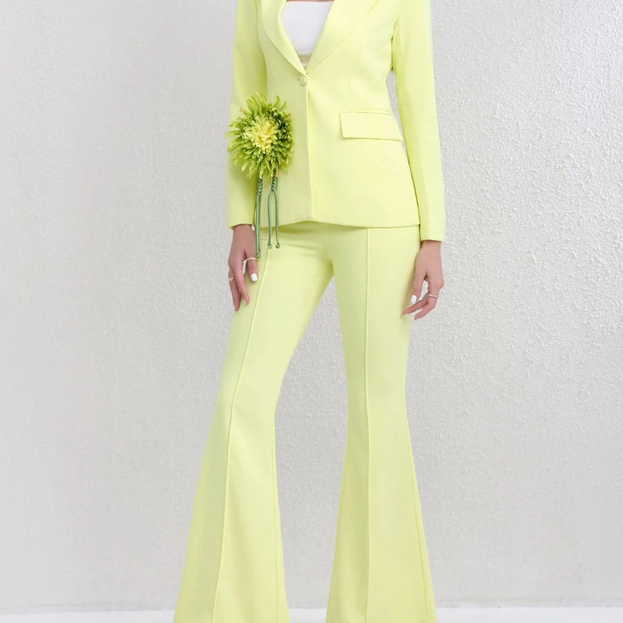 TWOTWINSTYLE Solid Slimming Spliced 3D Flower Two Piece Sets for Women Lapel Long Sleeves Patchwork Button Top Pant Set Female