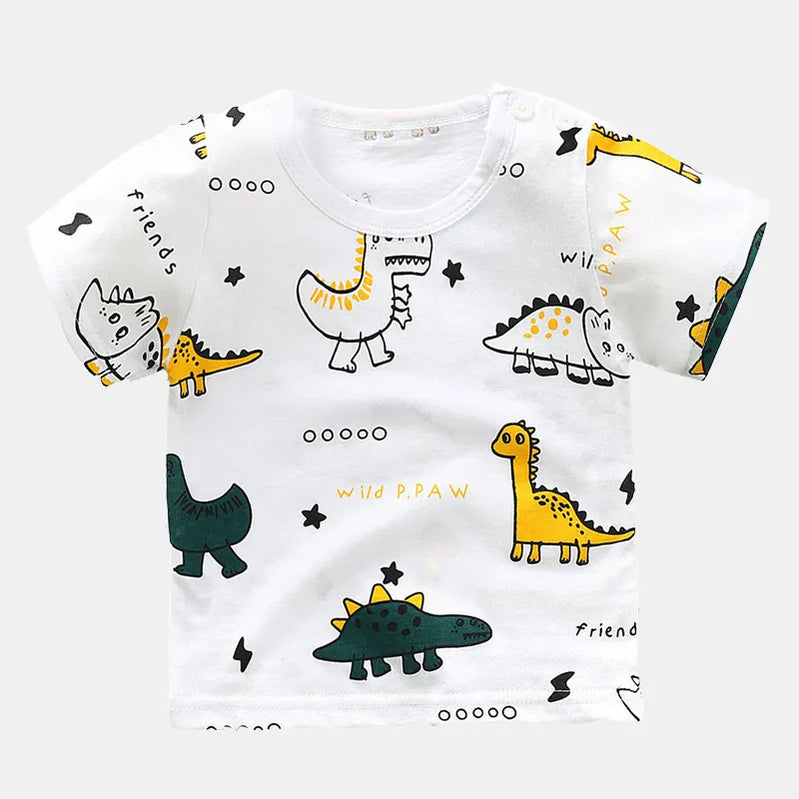 Children's Clothing T-Shirt Kids Clothes Boys Girls Summer Cartoon Tops Short Sleeve Clothes 100% Cotton Baby Clothing White dinosaur