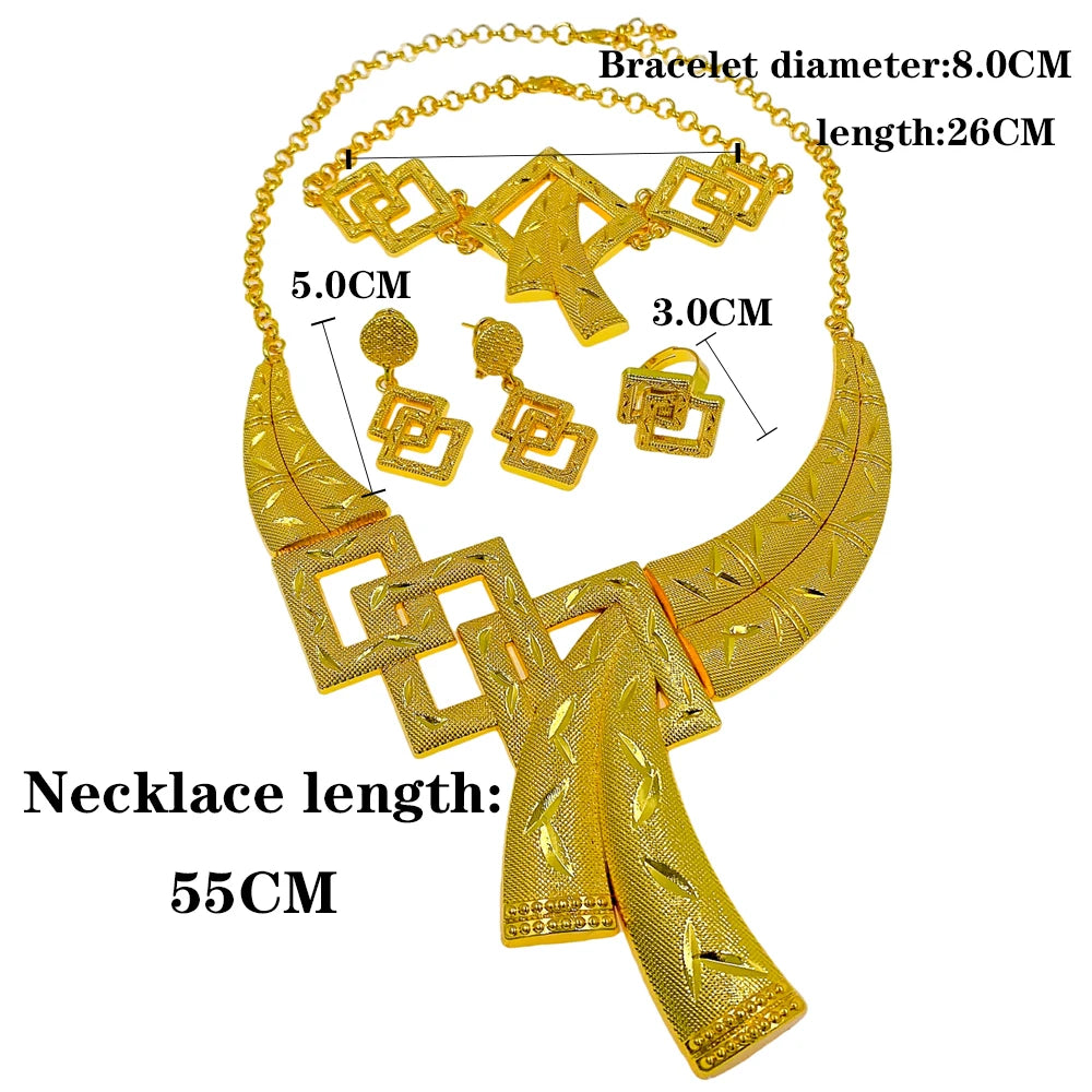 Dubai Gold Plated Jewellery for Women Luxury Indian Wedding Jewelry Sets Nigerian Bridal Costume Party 24k Necklace Earring
