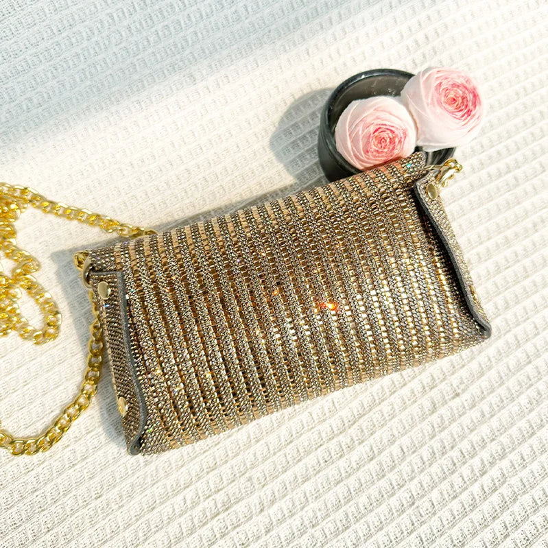 JIOMAY Rhinestone Purse Hand Bags For Women 2024 New Designer Luxury Bag Fashion Trends Chain Silver Purse Party Bags