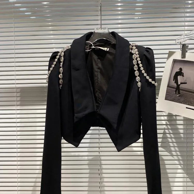 Fashion Trend Versatile Notched Long Sleeve Suit Women's Slim High Waist Skirt Two Pic Set Female