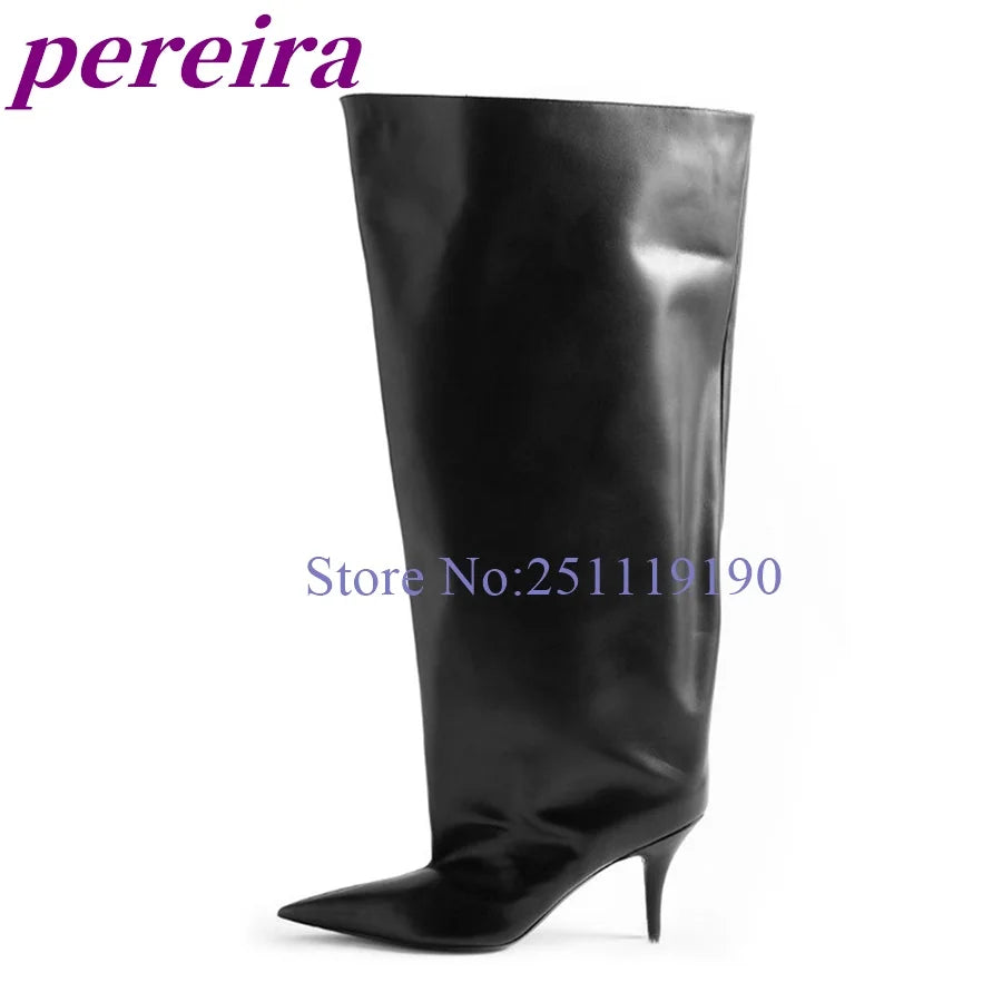 Black Wide Fit Boots Pointed Toe Knee-high Botas Women Luxury Designer Shoes Autumn Winter Booties 2025 Solid Zapatos De Mujer