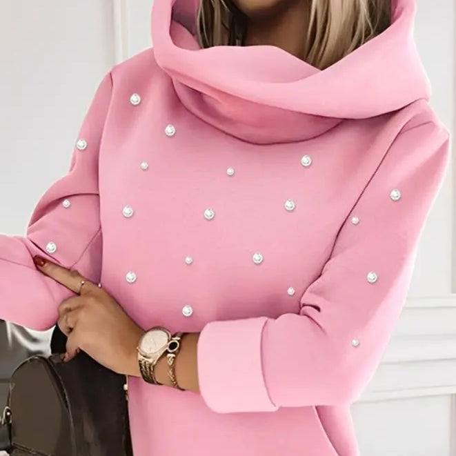 Elegant Dresses for Women Beaded Hooded Casual Sweatshirt Dress Autumn Winter Spring Fashion Casual Female Clothing