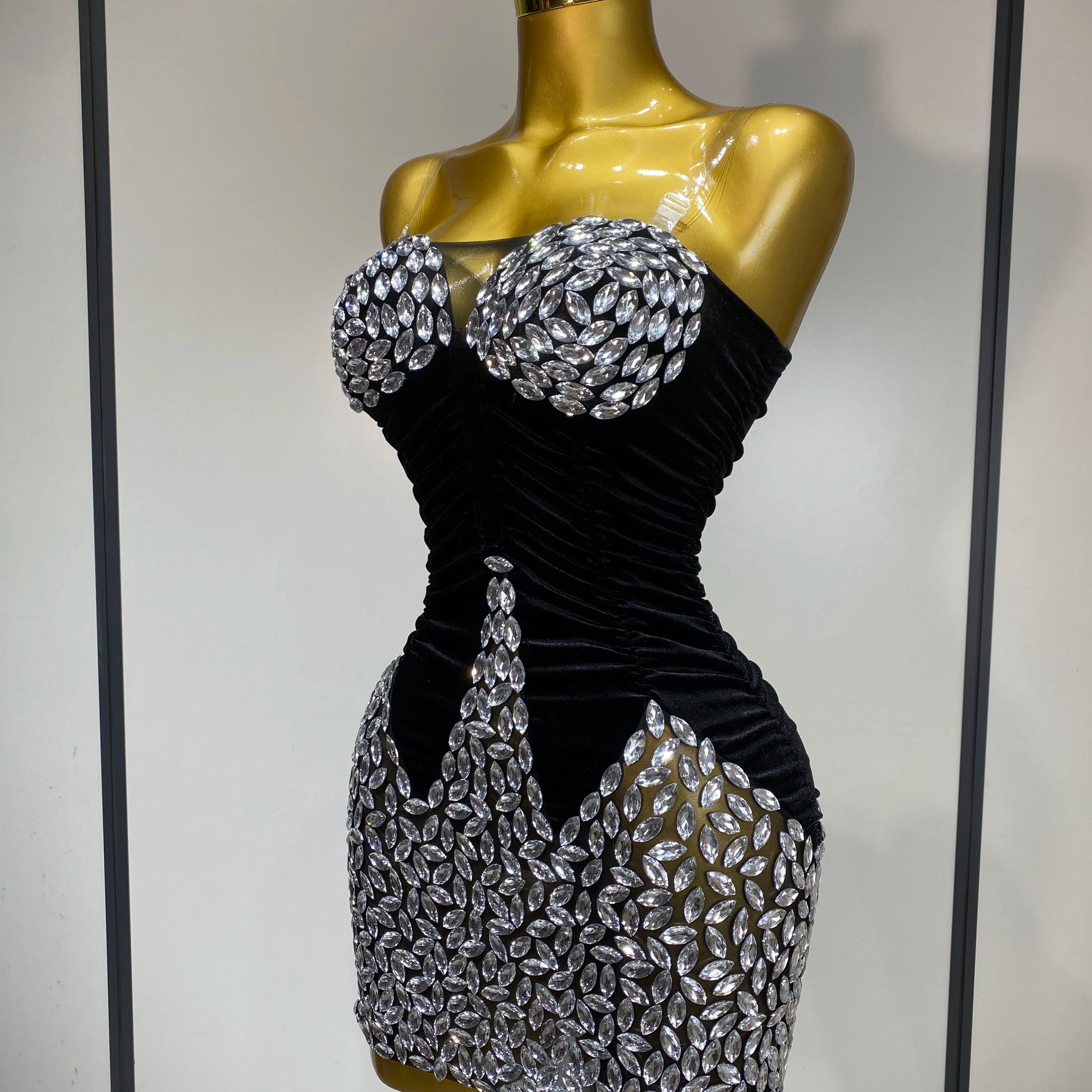 Women Sexy Bodycon Mini Dress Nightclub Elegant Evening Party Birthday Dress 2025 Celebrity Singer Shining Diamond Stage Costume