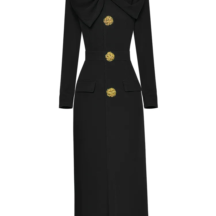 Runway Autumn Midi Dresses for Women Elegant Black Green Vestidos Long Sleeve Straight Party Robe Femme Plus Size XXL black