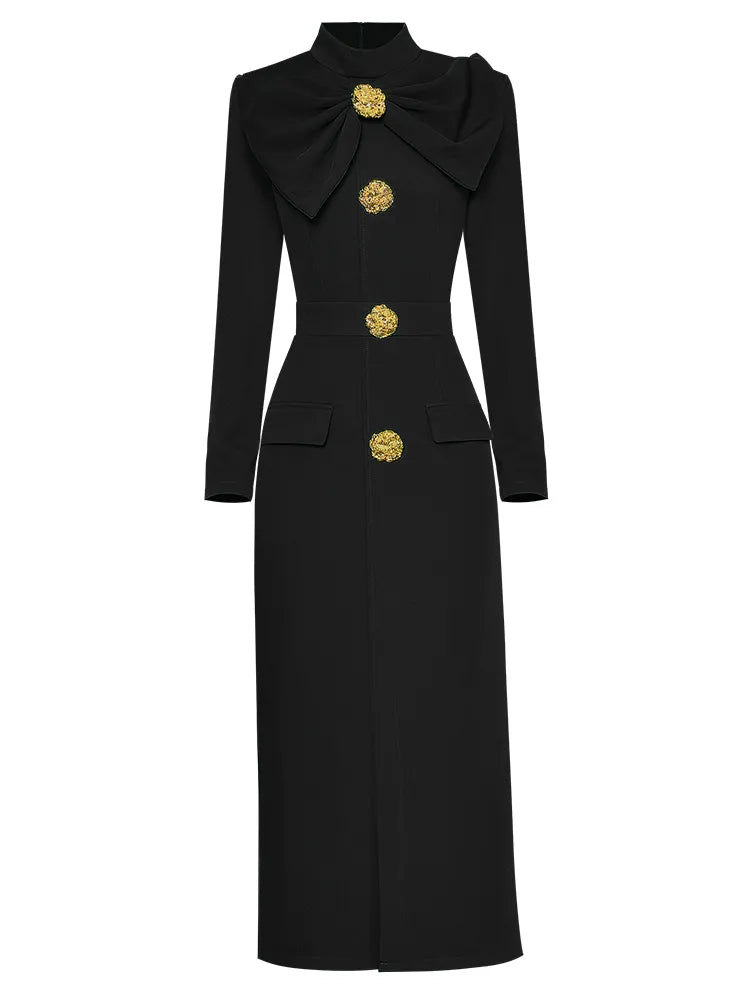 Runway Autumn Midi Dresses for Women Elegant Black Green Vestidos Long Sleeve Straight Party Robe Femme Plus Size XXL black