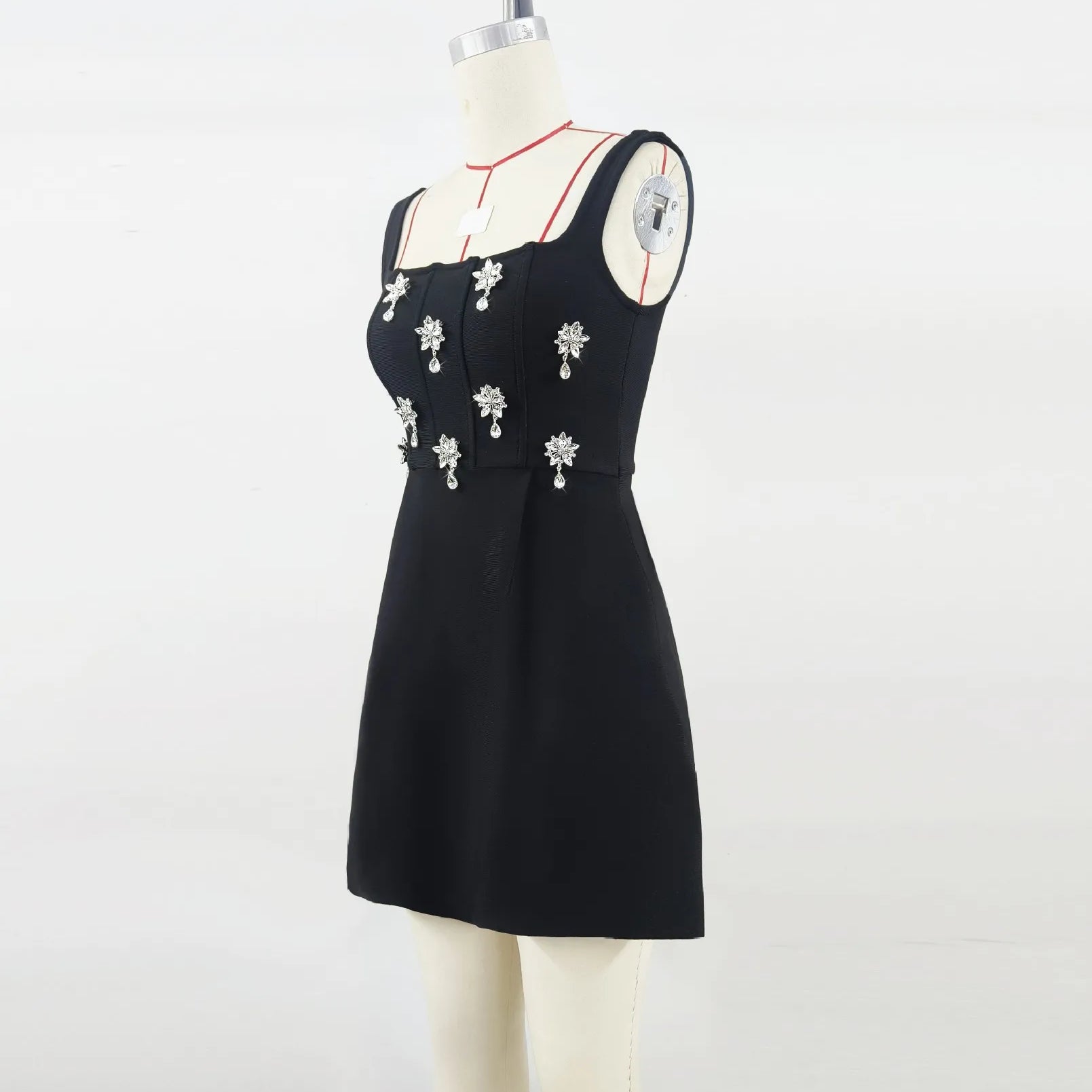 Women Sleeveless Sexy Square Collar A-Line Bodycon Mini Dress Fashion Celebrate Birthday Party Evening Dress