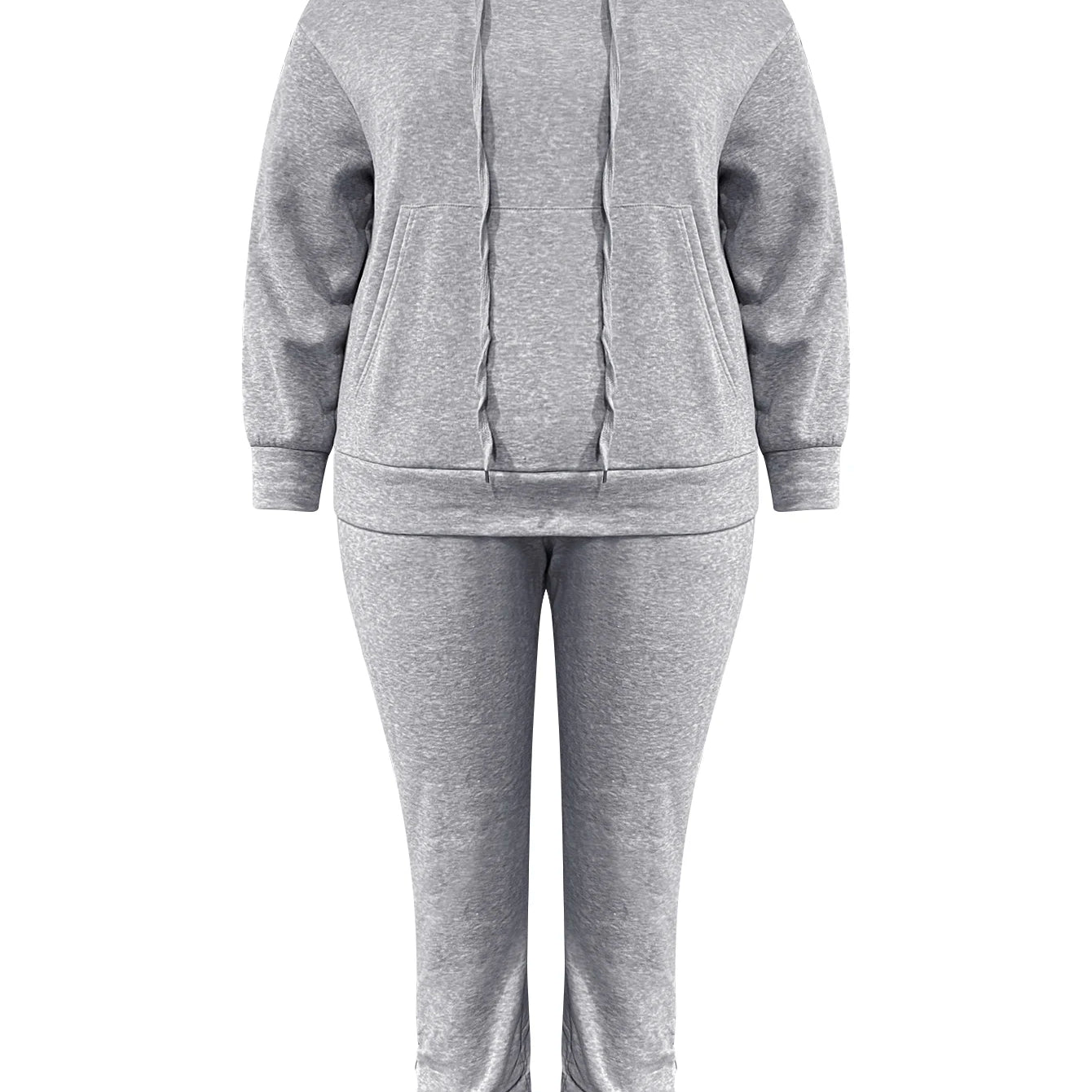 LW Plus Size Two pieces sets Hooded Collar Kangaroo Pocket Hoodie Top + Stacked pants sets casual Tracksuit Set for Autumn winte