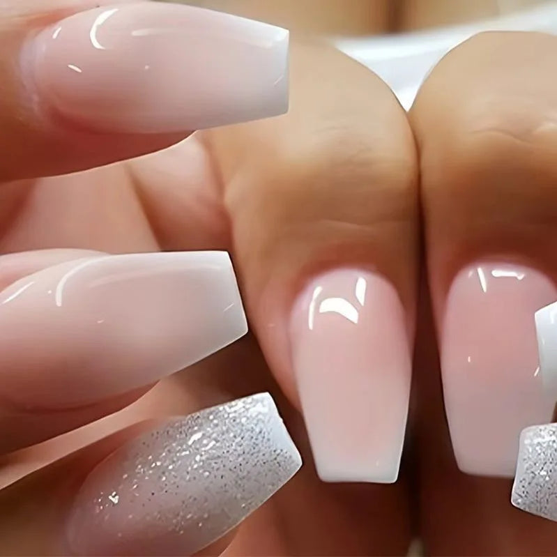 24pcs/set short medium fake nails shinny sparkling glitter square ballet nail tips starry star cat eyes press on false nail art