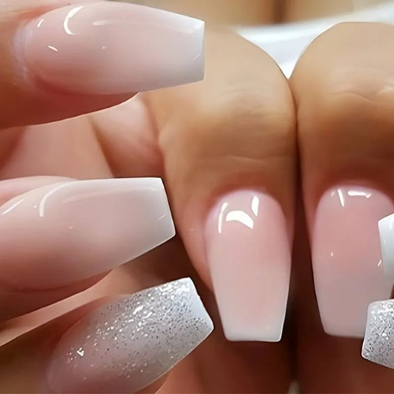 24pcs/set short medium fake nails shinny sparkling glitter square ballet nail tips starry star cat eyes press on false nail art